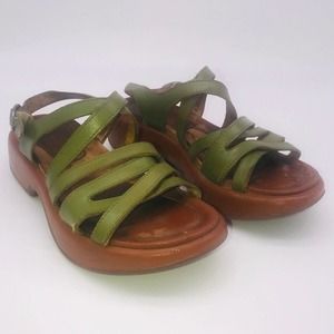 Dansko green leather platform sandals size 36